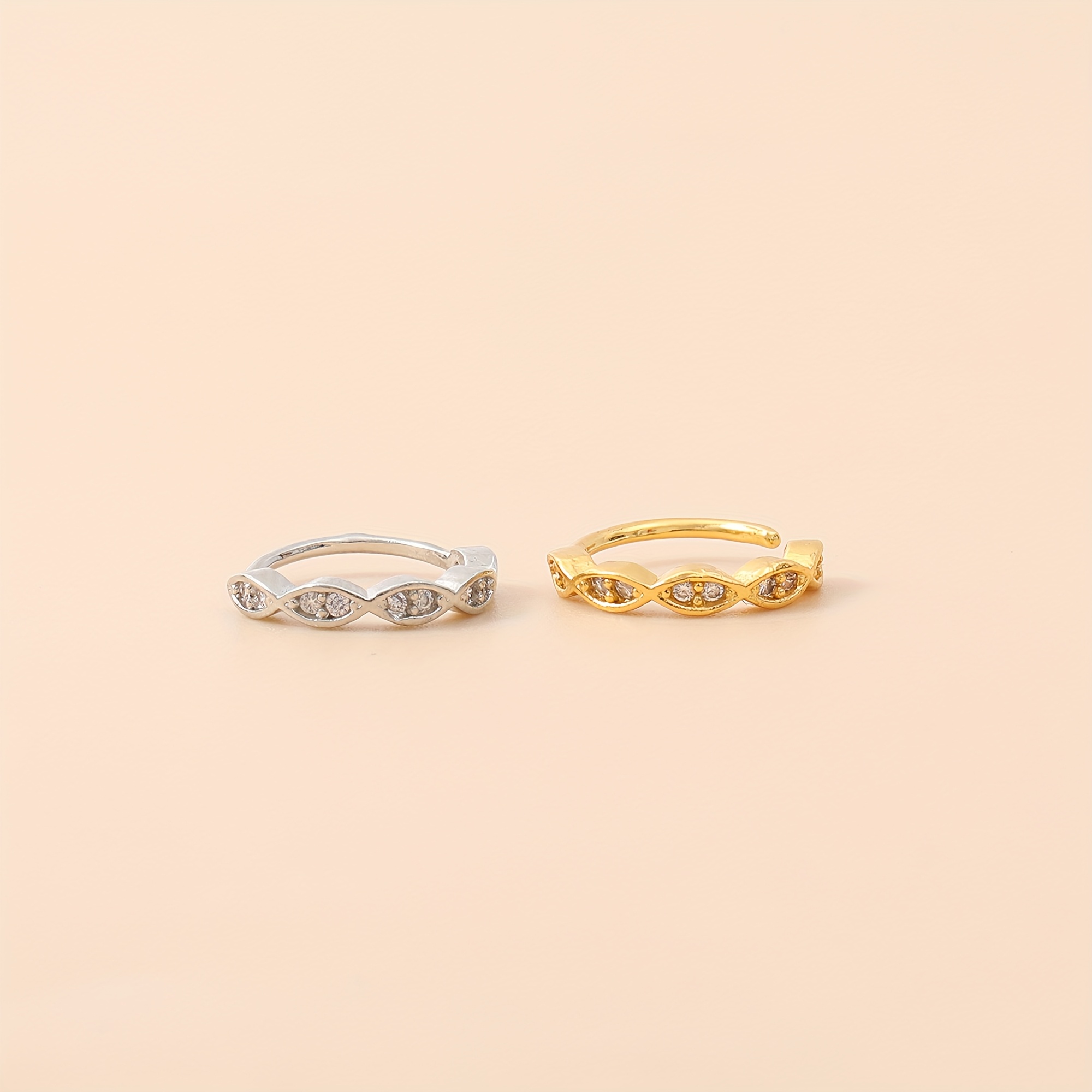 Minimalist Copper Inlaid Zirconia Rippled Nose Ring